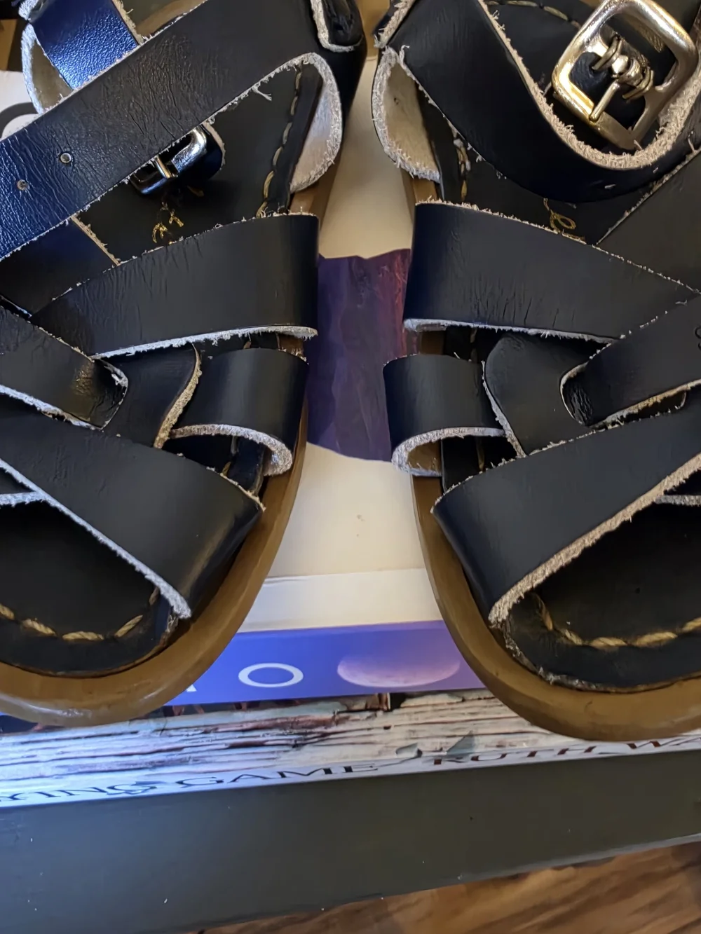 Salt Water Sandals Navy Leather Kids Buckle Sandals